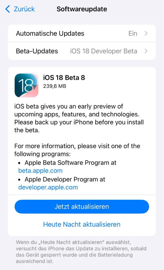 象山苹果手机维修分享苹果 iOS / iPadOS 18 开发者预览版 Beta 8 发布 